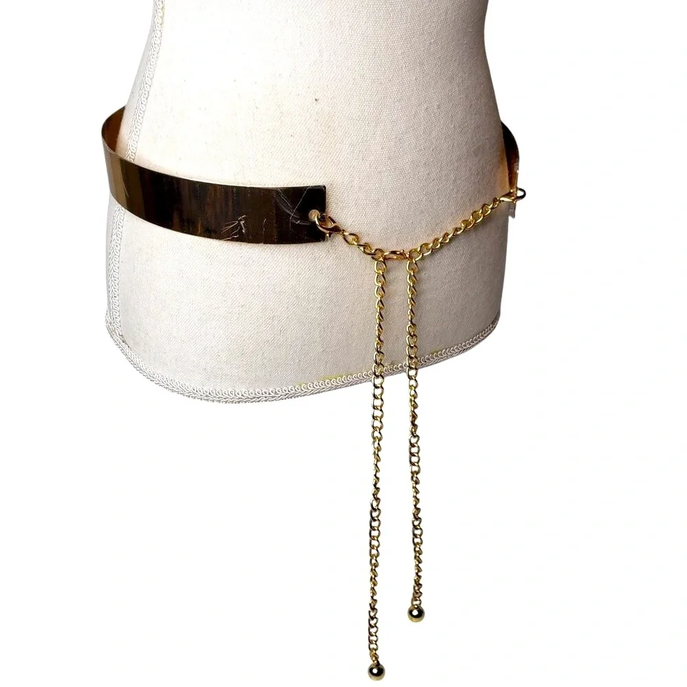 NWOT Gold Tone Hard Body Metal Chain Belt Women's Metallic Shiny Glitz Posh OS
